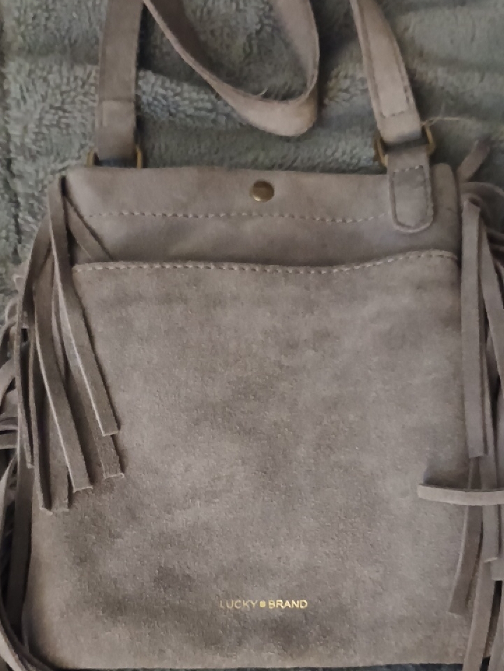 Lucky Brand Grey Suede Fringe Crossbody Shoulder Bag